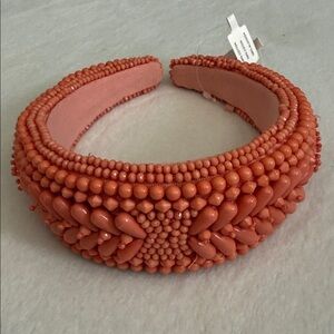 {NWT} Anthropologie | Allover Beaded Puffy Boho Headband Orange (Coral)